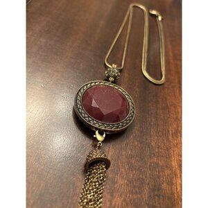 Cold water Creek Long Reversible Tassel Pendant Necklace Green Red